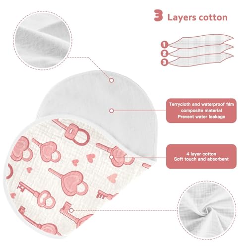 vvfelixl Muslin Burp Cloths Pink Heart Keys Baby Washcloths for Baby Girl Boys 2 Pack3