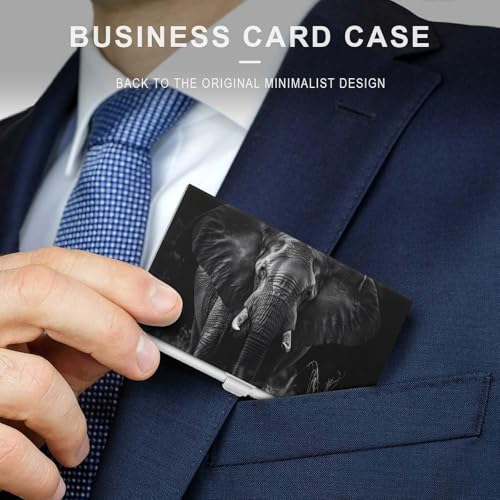 African Elephant Black And White Business Card Holder Alloy Multi Wallet Credit Card ID Pocket Name Case3