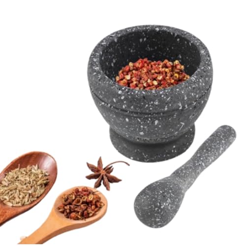 Foto von Mörser und Stößel Set, Wiederverwendbarer Kunststoff Stößel und Mörser Granit Knoblauch Crusher Sauce Knoblauch Masher Guacamole Schale Hand Grinder Crusher Küche Gadgets (Schwarzes Granitkorn)