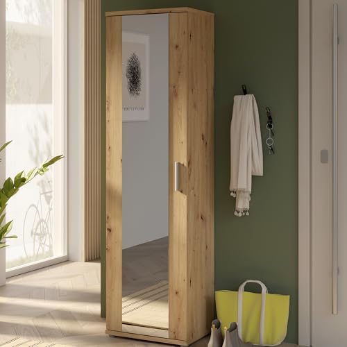 Forte NET106 Schuhschrank 50, schmaler Flurschrank mit 6 Einlegeböden und Spiegelfront, Flur, Diele, Holzwerkstoff, Artisan Eiche Holzdekor, 50,2 cm breit x 179,1 cm hoch x 34,8 cm tief Forte NET106 Schuhschrank 50, schmaler Flurschrank mit 6 Einlegeböden und Spiegelfront, Flur, Diele, Holzwerkstoff, Artisan Eiche Holzdekor, 50,2 cm breit x 179,1 cm hoch x 34,8 cm tief