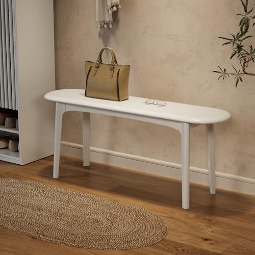 Image of DONGMUWUEJEE 39 inch Solid Wood Small Dining Bench, Entryway Bench, White
