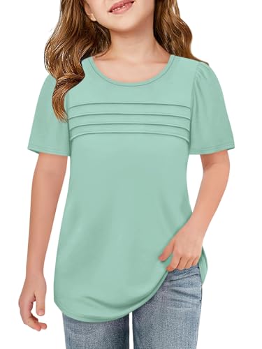 Image of Imily Bela Girls Pleated Short Sleeve T Shirts Kids Summer Crewneck Shirts Casual Tops Tees 5-14 Years