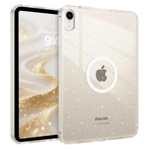 Telaso for iPad mini 7 A17 Pro 2024/iPad Mini 6 2021 8.3 Inch iPad mini 7th/6th Gen Magnetic Glitter Bling Sparkly Case, Hard Back Soft TPU Bumper Protective Case for iPad mini 7/Mini 6, Glitter Clear