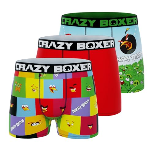 CRAZYBOXER Men's Underwear Angry Birds Lightweight Comfortable Boxer Brief Non-slip waistband (2 PACK)