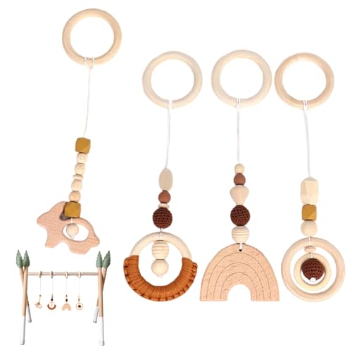 4 pièces jouets suspendus pour bébé salle de sport, jouets suspendus en bois pour bébé, jouet pour enfants berceau hochet en bois jouet pendentif de lit pour poussette lit berceau