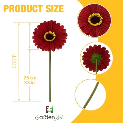 Image of Garden Art Artificial 5 Pcs Gerbera Flower Sticks, 33 cm, RealTouch Natural Looking | Silicone Decorative Bunch for Home GAAGFB-1H-33BR (Brown)