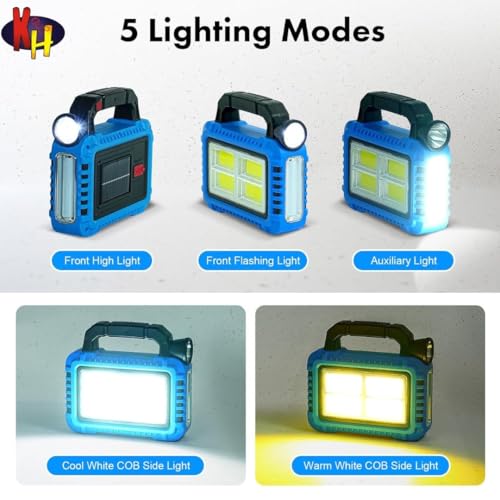 Image of kh Solar Camping Lantern Rechargeable LED Flashlight, USB & Solar Powered Lantern for Power Outages, Emergency & Hurricane Supplies, IP44 Tent Light with Phone Charging, Survival Camping Gear