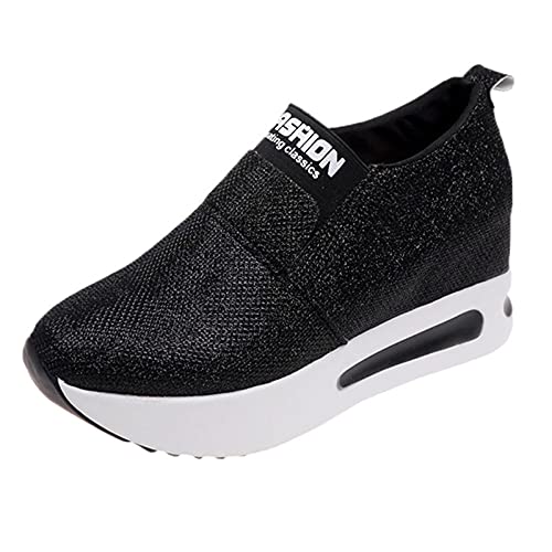 Woaikeyu Compensé - Zapatillas de deporte para mujer, con acabado brillante, para correr, negro, 39 EU