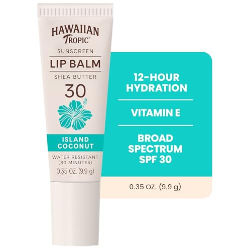 Image of Hawaiian Tropic Sunscreen Lip Balm SPF 30, Island Coconut, 0.3 Oz | Hydrating SPF lip balm with vitamin E and shea butter, Natural finish, Coconut flavor, Water resistant, Travel size sunscreen