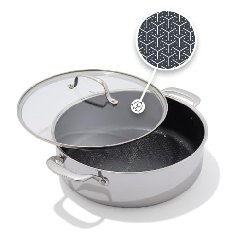 Image of OXO Trident Hybrid 12 inch Nonstick Stainless Steel Every Day Pan with Glass Lid, PFAS-Free Ceramic Jumbo Saute Skillet, Induction & All Cooktop Compatible, Dishwasher Safe, Mirror Polished Tri-Ply