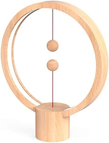 Magnetic Lamp, Creative Smart Balance Lighting Lights LED Round Desk Lamp Levitating Magic Floating Balls Switch USB Powered Lamps Decoration for Bedroom, Bedside, Home, Office (Wood)