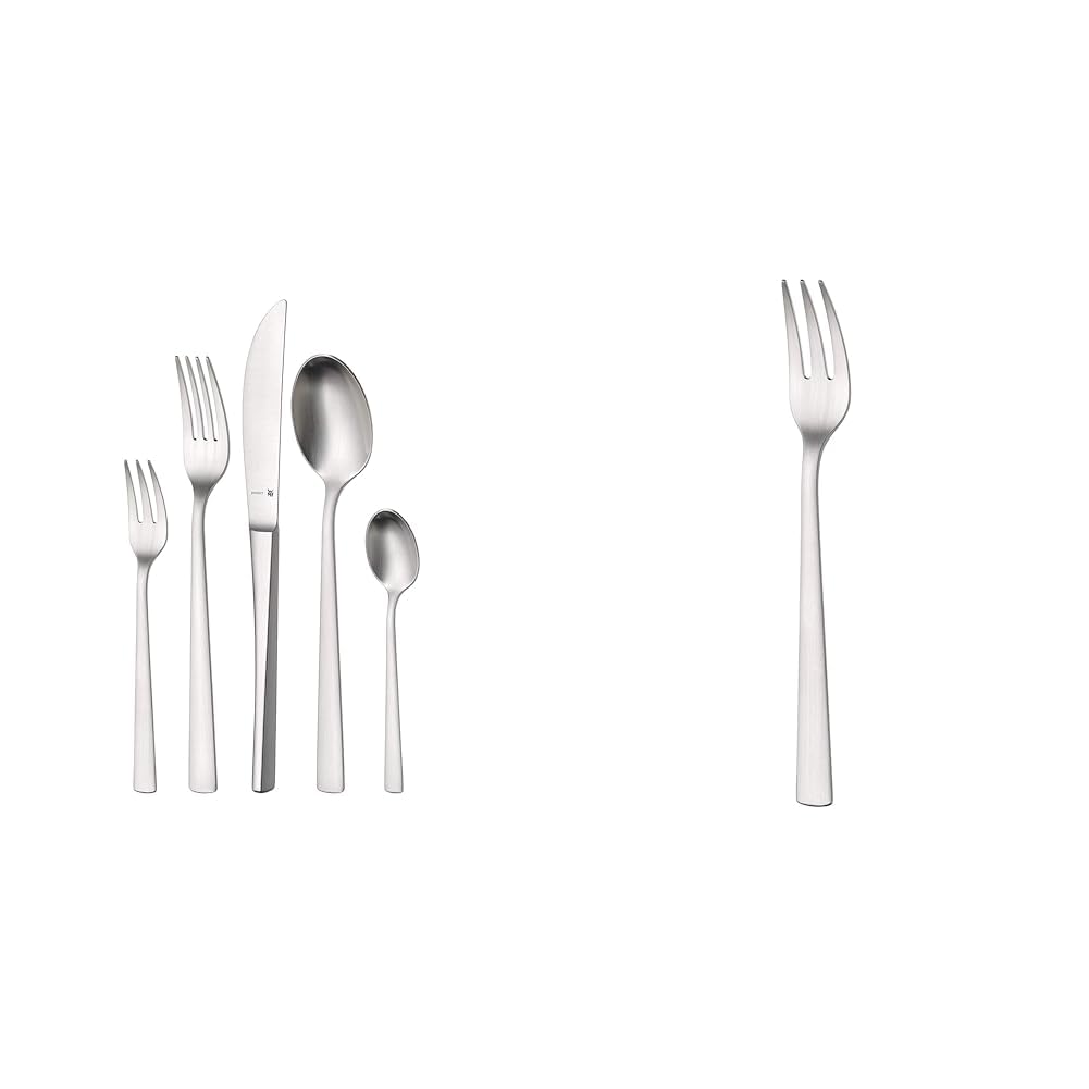 WMF Corvo Besteck Set 6 Personen, 30-teilig, Hohlheftmesser & Corvo Kuchengabel 16 cm, Cromargan protect, Edelstahl mattiert, kratzbeständig, spülmaschinenfest