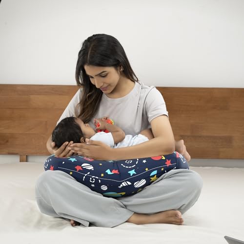 Image of Wakefit Nursing Pillow with Cape for Breastfeeding & Baby Care | 5 in 1 Feeding Pillow with 100% Cotton Removable Cover | Super Soft & Machine Washable | Spaceship
