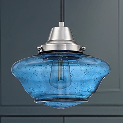 Dolaimi House 1 Light Hanging Indoor Kitchen Island Pendant Lights 8.66" Seeded Ancient Blue Glass Pendant Ceiling Light Fixtures Brushed Nickel Finish Modern Farmhouse Dinning Over Sink #TOP6