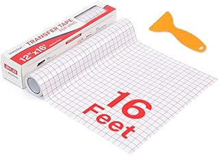 UnityStar Transfer Tape for Vinyl, 12IN x 16FT(30.5 * 488 cm) Clear Red Grid Medium Tack Vinyl Transfer Tape, Transfer Tape Roll with Scraper for Decals, Signs, Windows, Stickers