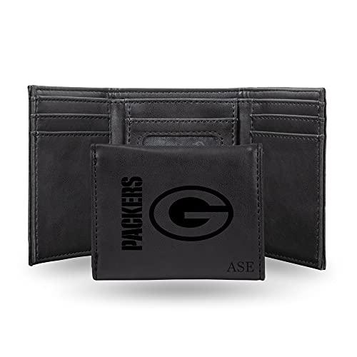 Rico Industries NFL Football Green Bay Packers Black Personalized-Custom Laser Engraved Tri-fold Wallet - Slim Wallet