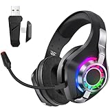 Kavolet Kabelloses Gaming-Headset mit Beeindruckender Klangqualität und Klarer Kommunikation für PC-Gamer, Gaming-Kopfhörer mit RGB-Beleuchtung für Ganztägigen Komfort (Schwarz)