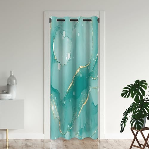 Abstract Marble Door Curtains for Doorways, Elegant Marbling Ink Art Green Blackout Curtain for Kids Bedroom Closet, Grommet Thermal Insulated Privacy Door Drapes for Room Divider, 42