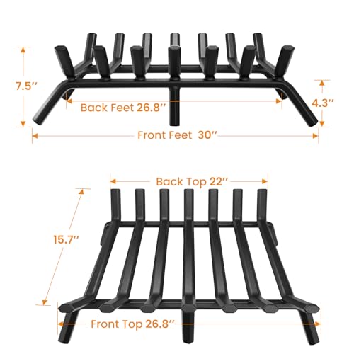 AMAGABELI GARDEN & HOME Fireplace Grate 30 inch Fire Pit Grate Fire Place Log Holder Wrought Iron Heavy Duty Solid Steel Indoor Outdoor Camping Hearth Firepit Firewood Wood Burning Rack Stove by AMAGABELI GARDEN & HOME - Image 2