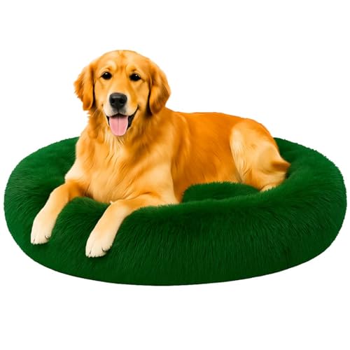 Image of Fabric Fluffy Washable Waterproof Dog Bed For Summer | Large Size Round Pet Bed For Golden Retriever, Labrador, Pug, Beagle | Anti-Skid, Soft & Cozy For All Breeds (Green, L)