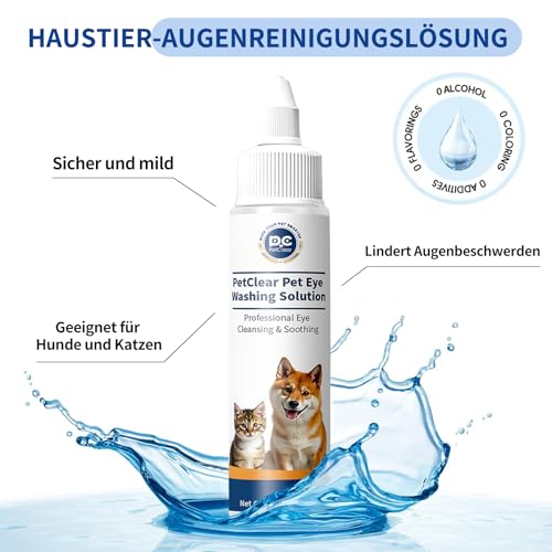 PCpetclear PetClear augentropfen Hunde und Katzen lindern Augenjucken und Reizungen, Symptome und Allergien. Entfernt effektiv Tränenstein. (60ml) (1)