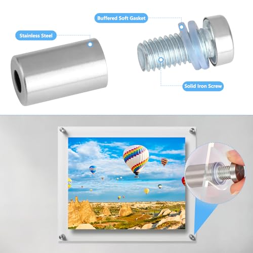 14 Stück Abstandshalter Edelstahl, 12 x 25mm Schilderhalter Abstandshalter Wand mit Schrauben, Edelstahl Werbeschraube, Wandabstandshalter Schraub für Werbetafeln, Schildern, Bilderrahmen