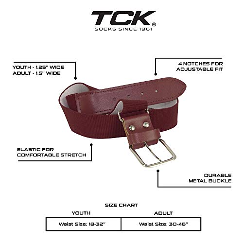 TCK Baseball/Softball Youth Belt & Socks Combo Set (Maroon, Small) - Maroon,Small