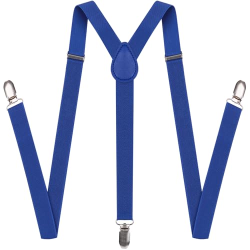 chiyu-yang Suspenders Bow Tie for Men and Women - Adjustable Tall stature Elastic Y Back Style With Strong Metal Clips (Royal blue)