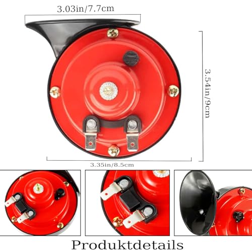 2 Stück 300DB Schnecke Air Horn, 12V Elektrisches Schneckenhorn Super Laute Hupe, Wasserdicht Schneckenlufthorn Universell für Auto LKW Motorrad Boot, Rot