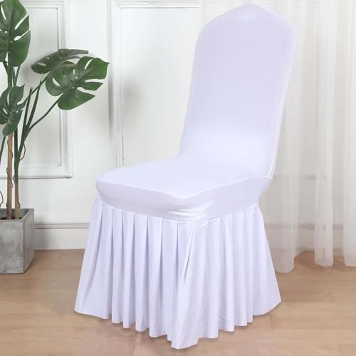 Tableclothsfactory White Stretch Fitted Ruffle Chair Cover
