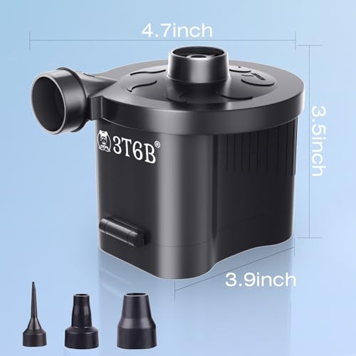 3T6B Electric Air Pump for Inflatables, Battery Powered Wireless Air Pump for Mattress with 3 Nozzles, Quick-Fill Blower Inflator/Deflator for Outdoor Camping, Air Mattress, Inflatable Couch, Pool Toy by 3T6B - Used condition - Image 2