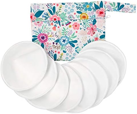 Soarwg Kids Organic Bamboo Nursing Pads for Mom, Super Absorbent Nursing Pad Washable Reusable Breast Pads for Breastfeeding, 8 Pack with Waterproof Carry Bag & Laundry Bag