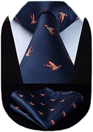 HISDERN Men's Animal Pattern Ties Wedding Tie Handkerchief Fashion Print Business Necktie & Pocket Square Set