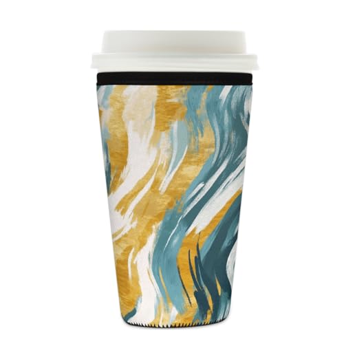 Myfsucce Funda reutilizable de neopreno para taza de café, con estampado de texturas onduladas y doradas, 2 mm de grosor, tamaño de 623.7-680.4 g