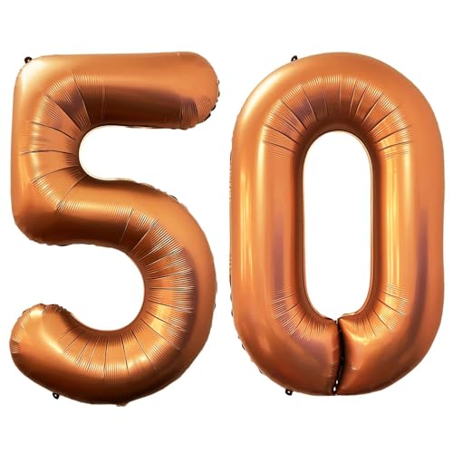 Orange 50 Number Balloons, 40 Inch Giant Number Balloons Foil Mylar Helium Orange Number 50 Balloons for 50th Birthday Party Supplies Anniversary Event Celebration Decorations