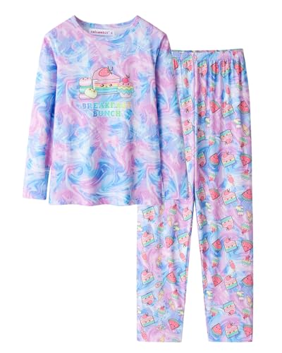Image of Tie Dye Pajamas for Girls Soft Butterfly Sloth Fall Clothes Big Kids Sleepwear 2-Piece Long Sleeve Set Size 6-16