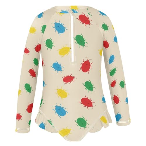 Colorful Bugs on Background Girls Rash Guard Swimsuits Long Sleeve One Pieces Bathing Suit UPF 50+ Zipper Swimwear2