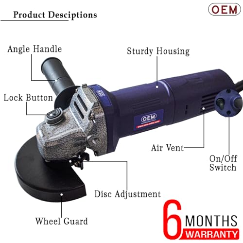 Image of OEM Professional Angle Grinder 4 inch /100mm Grinding Machine, Full Heavy Copper Motor, 900W, High Speed 12000 RPM Power Tool for Metal, Wood, Tile Grinding, Cutting, and Polishing AG510