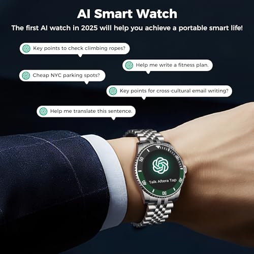 AI Smart Watch for Men Women -1.19" Luxury Smartwatch with Bluetooth Call, 24/7 Heart Rate, 100+ Exercise Modes, Fitness Sleep Monitor for iPhone Android, 2025, Silver Green4