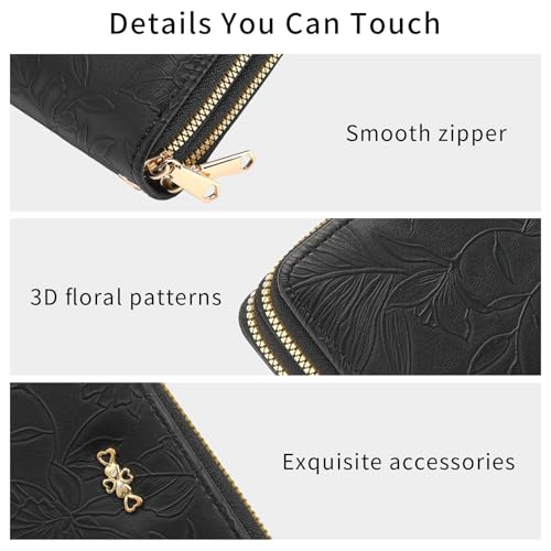 Image of RNIEGA Wallets for Women RFID Blocking Leather Women's Wallet Large Capacity Double Zip Wristlet Clutch | Credit Card Holder Ladies Phone Purse