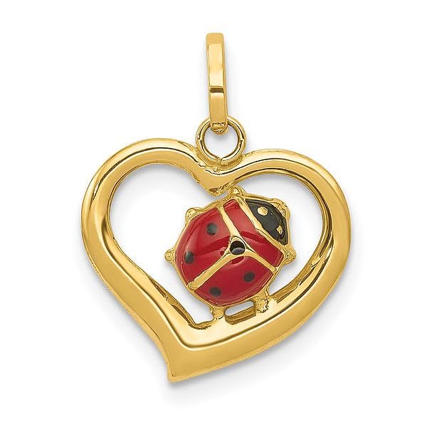 IceCarats 14K Solid Yellow Gold Ladybug Heart Necklace Love Pendant Charm3
