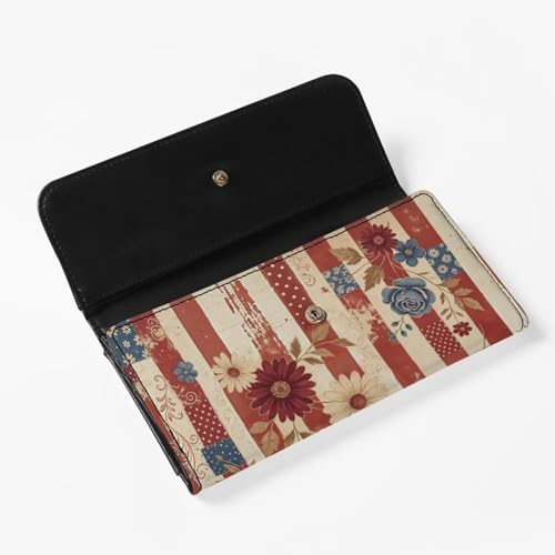 Image of AFPANQZ Womens Wallet with RFID Slim Wallets for Women, American Flag Daisy Thin Ladies Credit Card Holder Purse, Cute Leather Bifold Clutch