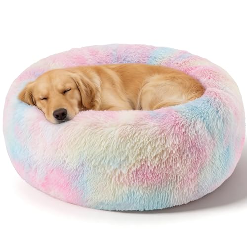 Image of Dog Calming Beds for Large Dogs Round Donut Washable Large Sized Dog Bed