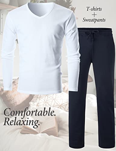 GIVON Mens Cotton Sleepwear Long Sleeve V-Neck Top & Open Bottom Pants Pajama Lounge Set3