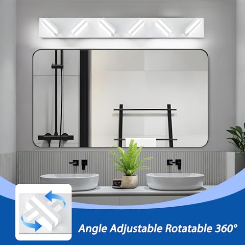 Image of IZORRO LED Modern Bathroom Lights Fixtures(6-Light,Dimmable,360Rotate),Matte White Acrylic Wall Lighting,Vanity Lights for Bathroom Over Mirror - 6000k 36In (No Assembly Required)
