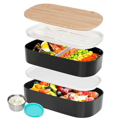VINATO Fiambrera Comida Trabajo 1400ml con 2 Niveles - Loncheras de Trabajo con Compartimentos - Lunch Box con Cubiertos y BPA Free - Fiambrera Doble Capa para Oficina/Escuela