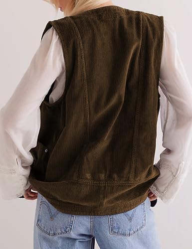 HangNiFang Casual Corduroy Vest for Women Button Down Versatile Sleeveless Outerwear Waistcoat with Pockets2