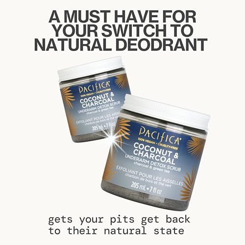 Pacifica Underarm Detox & Odor Control Bundle – Coconut & Charcoal Armpit Scrub and Coconut Deodorant Wipes, Aluminum-Free Underarm Care Set for Natural Deodorant Users