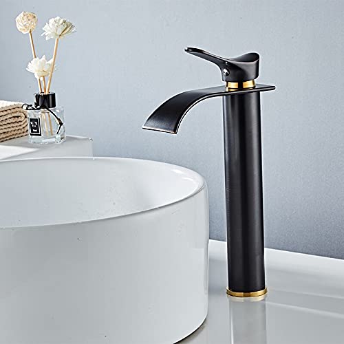 Robinet de salle de bain mitigeur lavabo noir haut cascade laiton massif