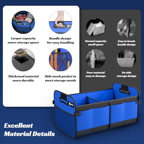 Image of Sposuit Trunk Organizer for Car - 70L Collapsible Sturdy Car Storage, Blue | 11 Pockets & Reinforced Handles, Large Capacity, SUV Trunk Organizers for Grocery Cargo, Non-Slip Bottom